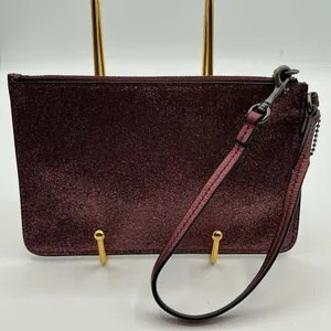 A Rare HTF Vintage Sparkling Burgundy Glitter Coach New York Zip Wristlet thumbnail 3
