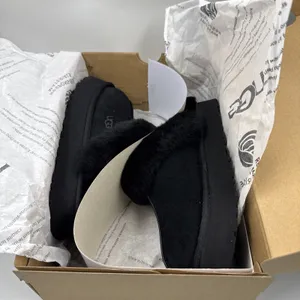 UGG Disquette Black Suede Fur Cuff Slide Platform Slipper Shoes Size 7 Women New thumbnail 13