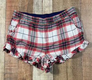 Aerie Red White Plaid Ruffle Hem Boxer Pajama Shorts Womens Medium thumbnail 1