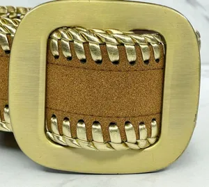 Brown Faux Suede Stretch Belt Metallic Gold Lacing Large/XL (L/XL) ✨ thumbnail 8