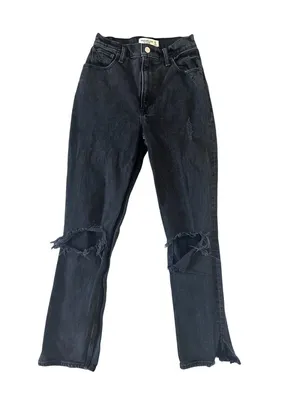 ABERCROMBIE & FITCH 90s Straight Ultra High Rise Black Distressed Jeans Sz 25/0 thumbnail 9
