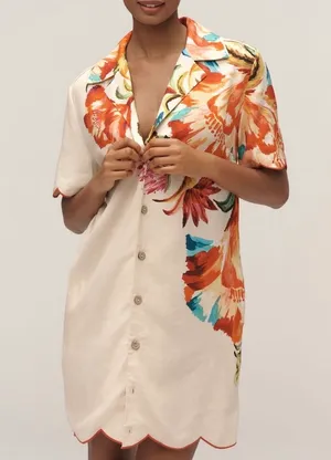 Farm Rio Floral Print Scalloped Mini Shirt Dress, Size M thumbnail 3
