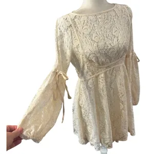Free People Ruby Lace Mini Dress Cream Boho Bell Sleeve Slip Dress XS thumbnail 2