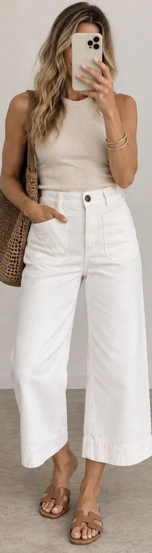 Maeve The Colette Cropped Wide-Leg Pants White Size 29 thumbnail 1