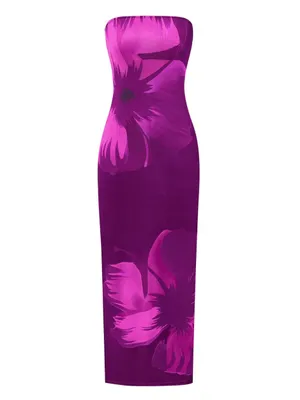PRETTYGARDEN Strapless Bodycon Summer Dresses for Women Purple Flower. Size XS thumbnail 2