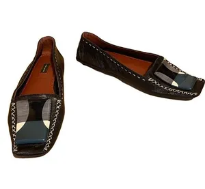 Marc Jacobs Black Leather Driving Loafer Shoes With Teal & Cream Decor (36.5) thumbnail 1