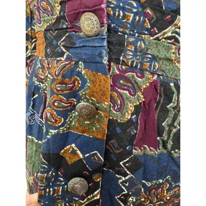 Women's Vintage Funky Retro Long-sleeved Patchwork Print Button Artsy Dress 6P thumbnail 3