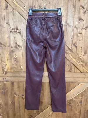Good American Women’s Faux Leather Straight Leg Pants Burgundy READ Size 2/26 (9 thumbnail 5