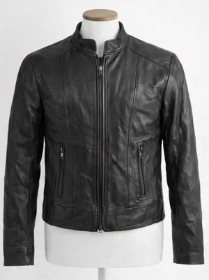 Wilson Black Leather Stand-Collar Zip Moto Grunge Sleaze Fitted Jacket S thumbnail 1