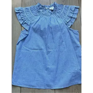 J.CREW Top Blue Striped NEW Flutter Sleeve Blouse 100% Cotton Size Small NWT thumbnail 6