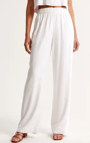 Abercrombie & Fitch White Linen Blend High Waist Wide Leg Pull-On Pants XXL thumbnail 1