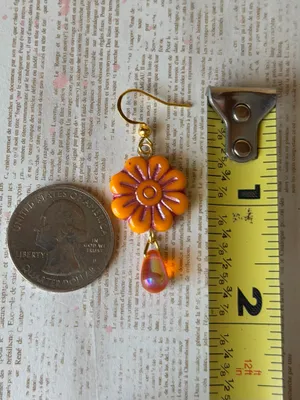Handmade unique fairy retro cute Czech glass flower & teardrop dangle earrings🧡 thumbnail 6
