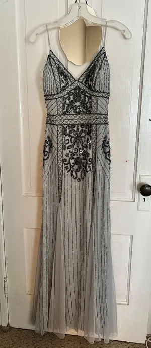 David's Bridal Blue Beaded Prom Dress thumbnail 2