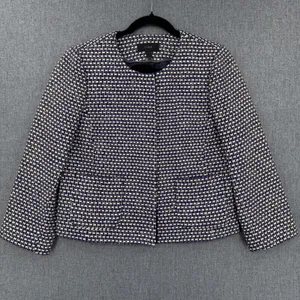 J.Crew Navy White Metallic Tweed Silk Blend Blazer Jacket Size 12 Preppy Twee thumbnail 2