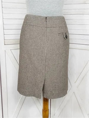 Banana Republic Houndstooth Wool Blend Pencil Skirt Brown Cream 6 Preppy Office thumbnail 4