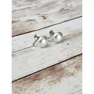 Vintage Screw On Earrings - Pearlescent 0.5" thumbnail 2