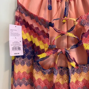 Wild Fable Crochet Halter Stripe Dress Women's Large Lace Up Back Pink Yellow thumbnail 4
