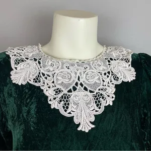 Vintage Crushed Velvet Dress Green Lace Collar Lanz Long Sleeve Christmas Party‎ thumbnail 10