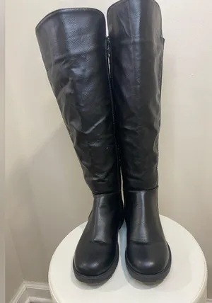 Wanted womens Black faux Leather Knee-High Boots thumbnail 2