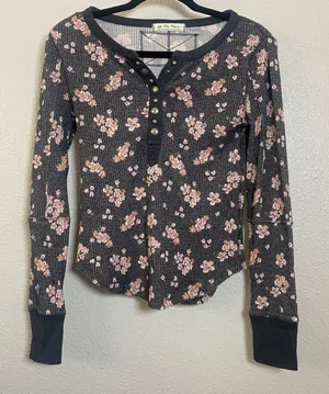 We the Free People Everest Henley Small Bohemian Boho Waffle Knit Autumn Fall thumbnail 1