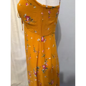 re:named Mustard Yellow Midi Dress Size M Floral Ruffle Sweetheart Keyhole Tie thumbnail 13