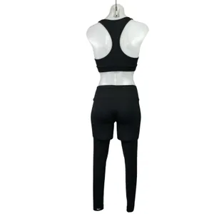 Set Active Black Racerback Yoga Athletic Sports Bra Leggings 2 Piece Set Size S thumbnail 3