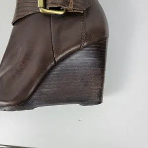 a.n.a. A New Approach Womens Boots 7 Brown Leather Knee High Wedges Heels Buckle thumbnail 12