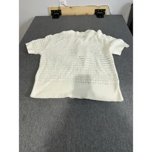 Sonoma Goods For Life White Open-Knit Collared Short Sleeve Pullover Sweater M thumbnail 10