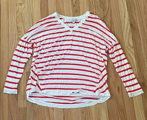 Allison Joy Long Sleeve Tee Womens Large Red White Christmas French Girl Basic thumbnail 1