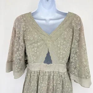 Mable Lace Romper Womens SM Sage Green Boho Bell Sleeve Vacation Cottagecore‎ thumbnail 12