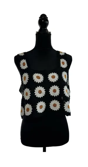 Y2K Black Sunflower Crotched Tank Top Size X-Large Women's New No Tags thumbnail 1