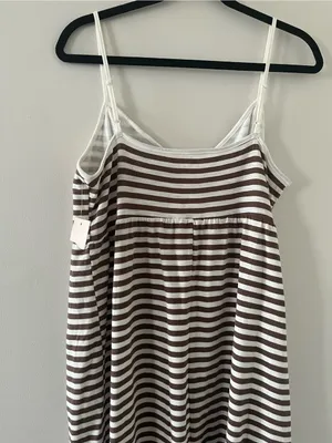 NWT SO Brown White Striped Maxi Dress Large Beach Coastal Resort Vacation thumbnail 7