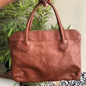 Vintage Brown leather briefcase style shoulder hand tote bag purse satchel 1990s thumbnail 2