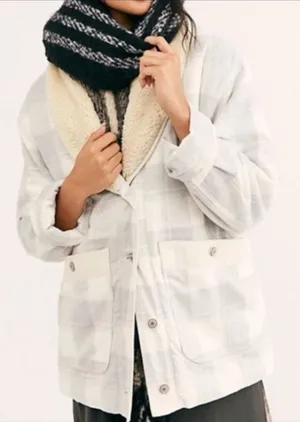 FREE PEOPLE | Woodlands Gray Plaid Flannel Sherpa Lined Jacket | Extra Small thumbnail 1