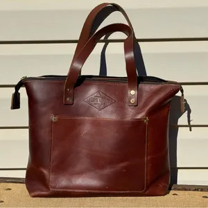 Lifetime Leather Co Brown Leather Large Tote Bag USA Handmade Zip Top thumbnail 1
