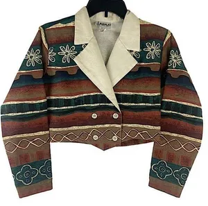 Vintage 80’s Banjo Western Southwestern Boho Cropped Blazer Women’s Size Medium thumbnail 1