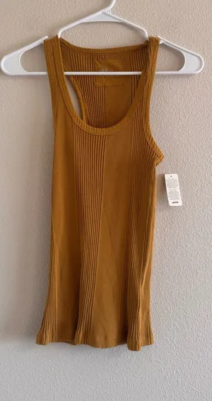 NWT aerie Ribbed Scoop Racerback Tank - Mustard Gold thumbnail 1