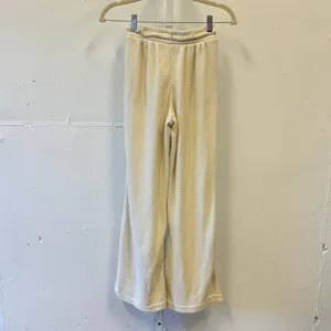 Better Together Cream Waffle Knit Lounge Pajama Set Henley Top Wide Leg Pants XS thumbnail 3
