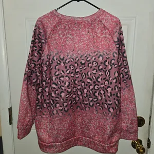 Pink Leopard Print Women's Sweater Crewneck Western Somebody's Problem Size XL thumbnail 3