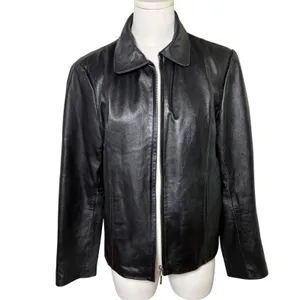 Adler Collection Black Genuine Leather Jacket Zip Front Collared Minimalist M thumbnail 3