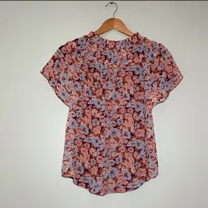 Madewell Smocked Mock Neck Top in Floral Breeze thumbnail 5