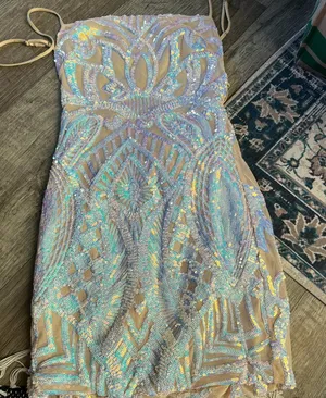 Lucy in the Sky Starstruck Strappy Dress in Nude Iridescence size small thumbnail 1