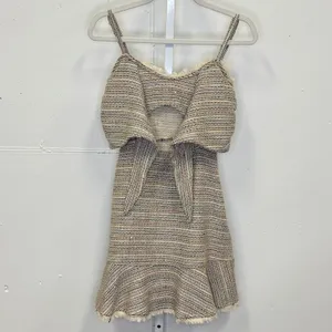 Storia Multi Color Tweed Tie Front Cutout Mini Dress Small SD1649 Sequins Fringe thumbnail 3