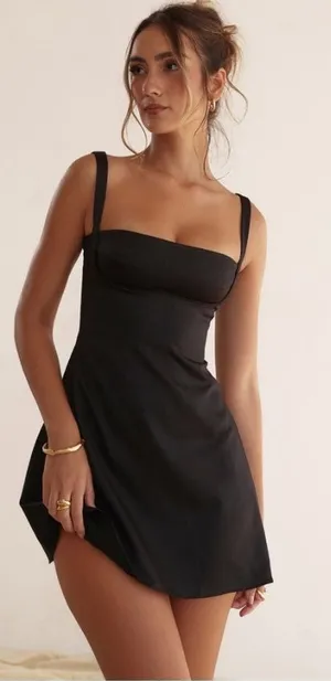 House‎ of CB Kara Black Satin Mini Dress Quilted Bust Womens XL NWOT thumbnail 1