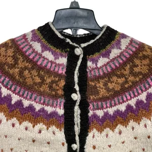 Vintage Nordic Sweater Womens Size S Wool Hand Knit‎ Fair Isle Cardigan Chunky thumbnail 2