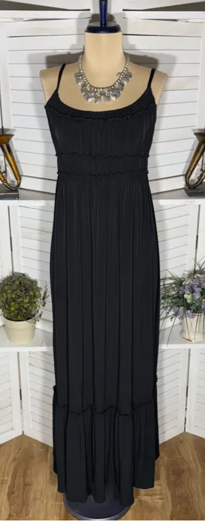 Maggy London black babydoll maxi dress hippie boho tiered whimsigoth homecoming thumbnail 1