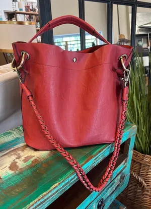 Red hobo shoulder bag featuring a braided strap thumbnail 1