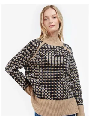 Barbour Mara wool blend high neck Sweater - Beige & Black thumbnail 1