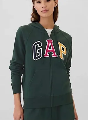 GAP Dark Green Zip-Up Hoodie Multicolor Spelled‎ Out Logo, XL thumbnail 1