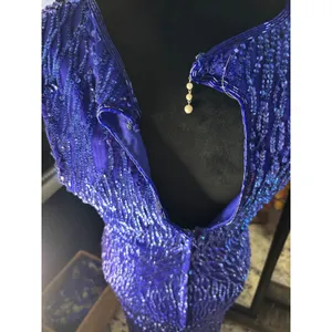 Vintage Blue Sequin‎ Cocktail dress V-Neck Keyhole Back Fringe Hem Sleeveless thumbnail 9